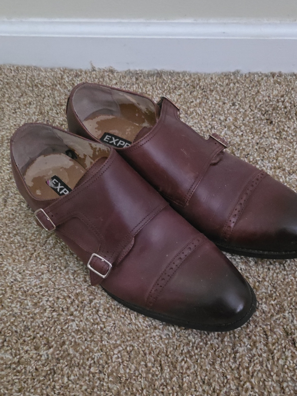 Express Men's Double Monk Strap Dress Shoes - Oxford Brown